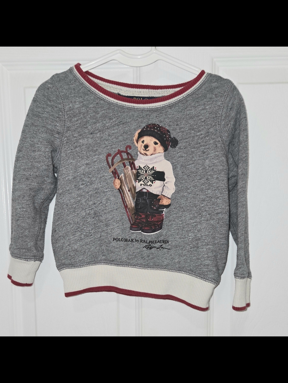 Polo Ralph Lauren Sled Polo Bear Terry Sweatshirt Gray Toddlers Size 2/2T SEE DE
